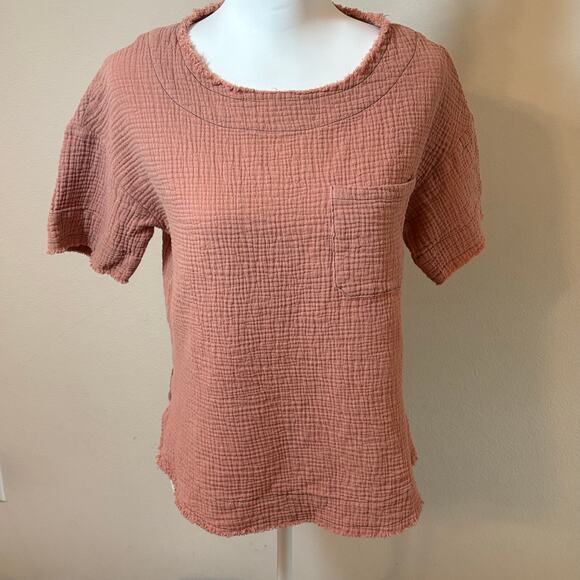 Entro Tops - Entro Pink Double Gauze Boho Cropped Top Raw Hem Medium Boutique